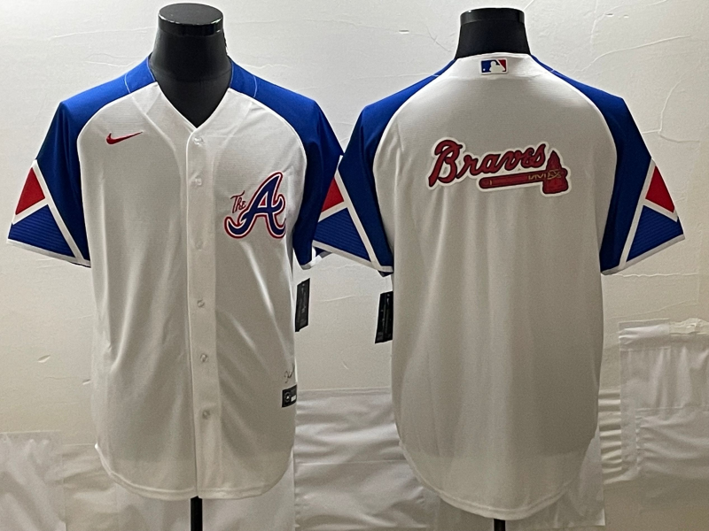 Men's Atlanta Braves White 2023 City Connect Team Big Logo Cool Base Stitched Baseball Jersey Men's Atlanta Braves White 2023 City Connect Team Big Logo Cool Base Stitched Baseball Jersey